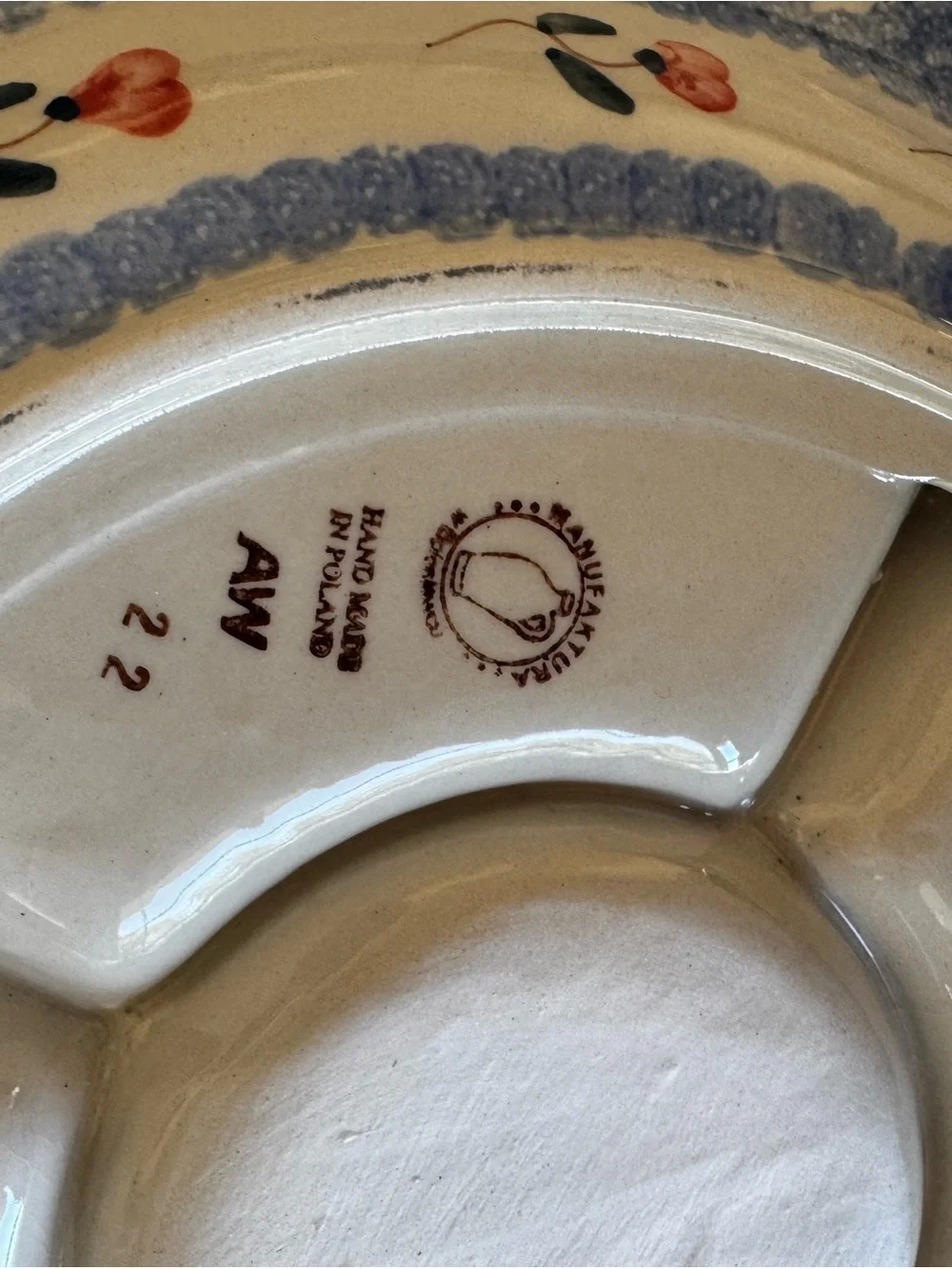 Vintage Polish Pottery Divided Serving Dish Pink And Blue